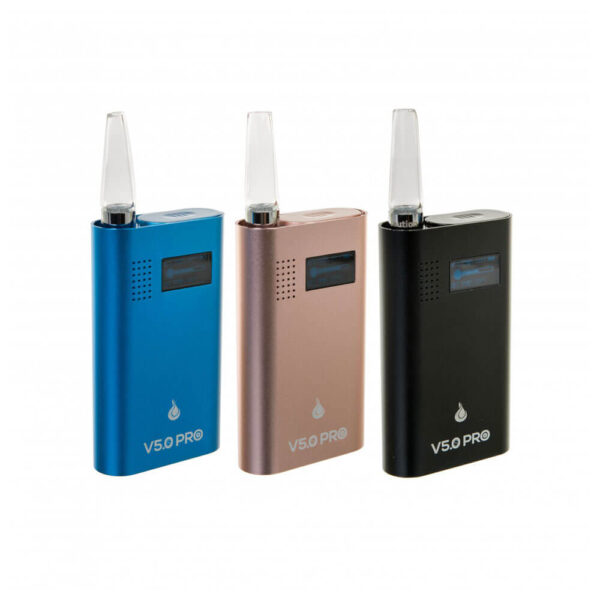 'Flowermate' V5.0S Pro Vaporizer color range of blue black gold.