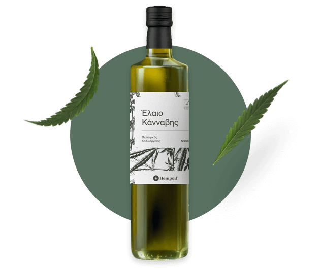 Raw hempseed oil bottle.