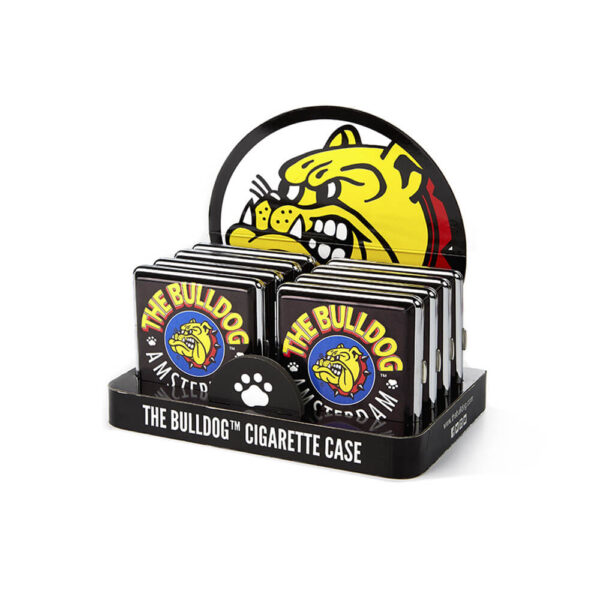 The Bulldog Amsterdam Metalic Cigarette Case in wholesale display of 12 pieces.