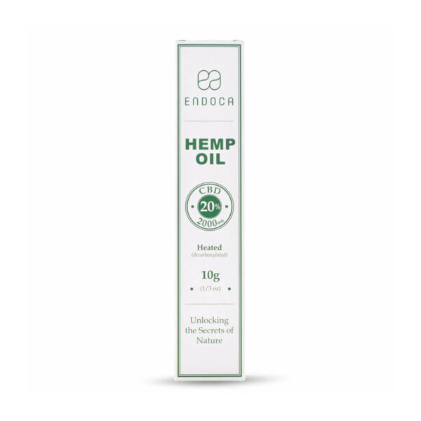 Endoca Hemp Oil Extract 2000mg CBD Cannabidiol 20% - 10grams heated box front view. Athens CBD.