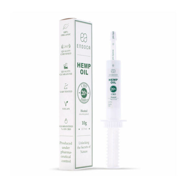 Endoca Hemp Oil Extract 2000mg CBD Cannabidiol 20% - 10gr. perspective box view packaging.