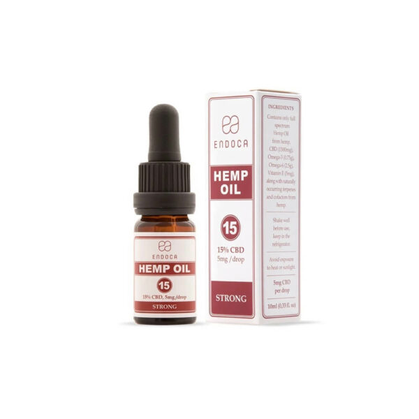 Endoca CBD Oil 15% Hemp Oil Drops 1500mg Cannabidiol (Strong) - 10ml side view right. Best seller CBD europe.