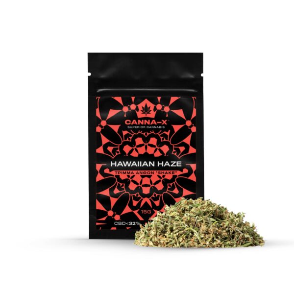 CBD Shake, recorte de flores de cannabis de cultivo griego de Canna_X de la variedad Hawaiian Haze al precio más bajo online!