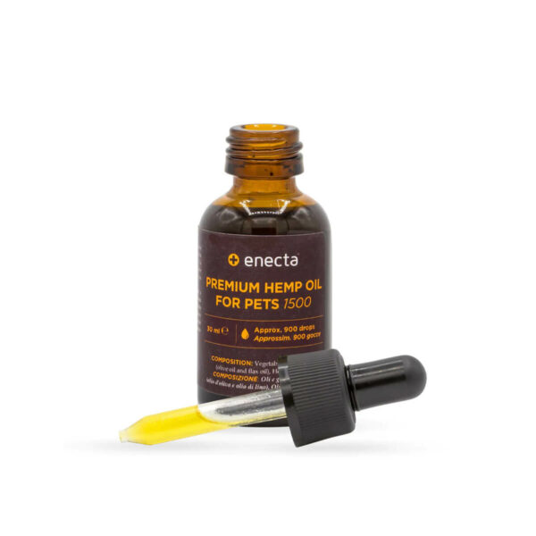 Enecta 5% CBD Oil for Pets 1500mg 30ml open bottle. Skroutz Greece.