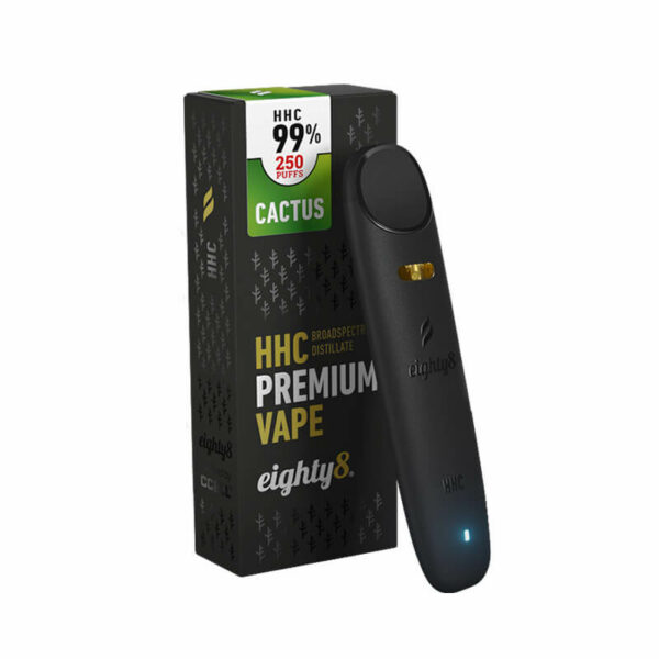 Eighty8 Disposable Vape 99% HHC Cactus flavor (Hexahydrocannabinol) similar effects to THC. Greece and Cyprus