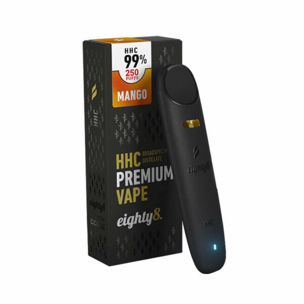 Eighty8 Disposable Vape 99% HHC Mangο flavor (Hexahydrocannabinol) similar effects to THC. Exclusive Distributor for Spain