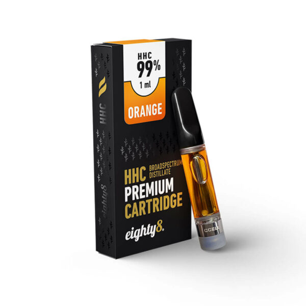 HHC Cartridge 99% by Eighty8 for Battery Vapes in many tastes. Cartridge with 510 thread for CCELL batteries. Top quality at the best price.