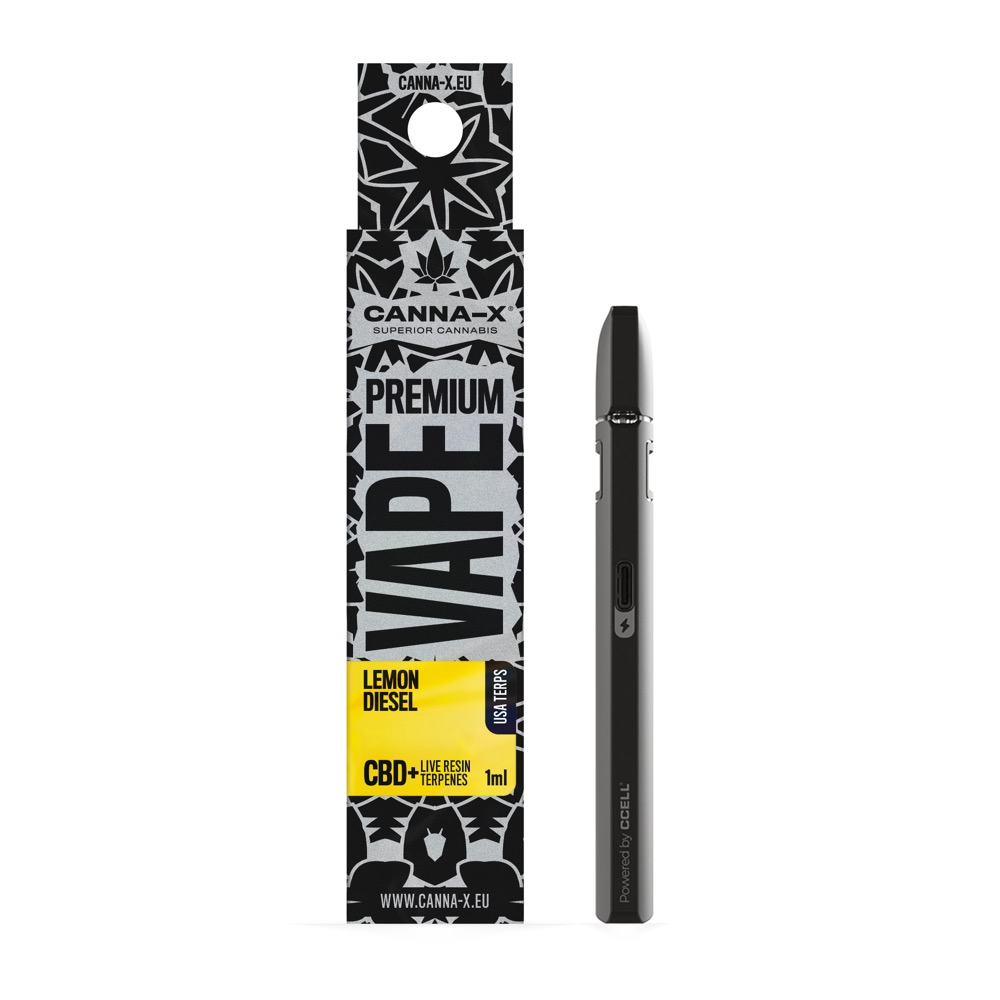 Canna-X Live Terpenes & CBD Disposable Vape Lemon Diesel - 1ml 1 Canna-X Live Terpenes & CBD Disposable Vape Lemon Diesel - 1ml